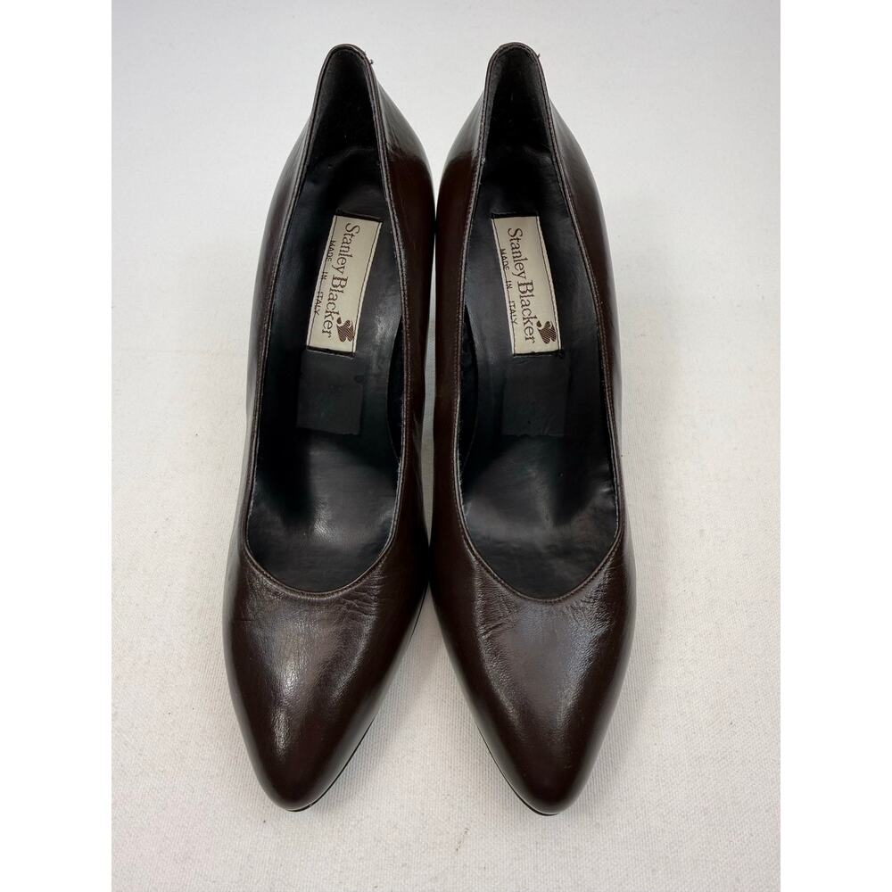 Stanley Blacker Vintage 90s Brown Leather Pointed Toe Heels Made in Italy Sz 9.5